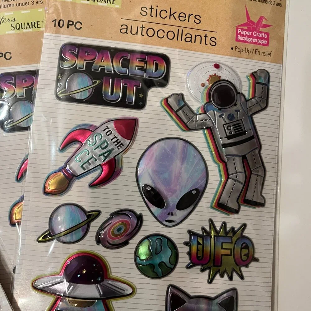Metallic Puffy Stickers 10 Packs (Space Ocean Llamas Travel Sports) NEW‎